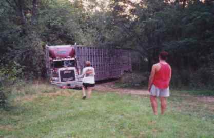 rig backing into driveway